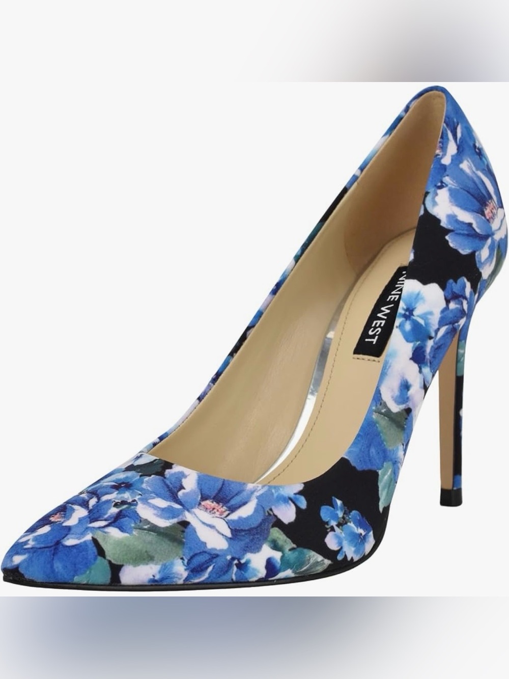 Nine West Fresh 2 Dark Blue Floral Pointed Toe Stiletto Heel Pumps